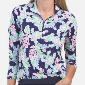 G LIFESTYLE TURTLE COVE NAVY BLUE Long Sleeve Mock Golf Shirt size